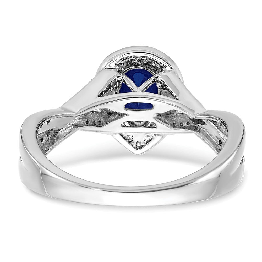 14k White Gold Pear Created Sapphire and Diamond Halo Ring