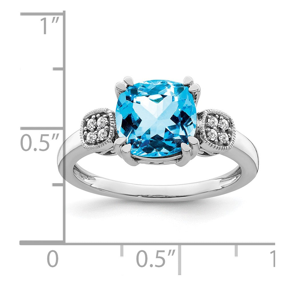 14k White Gold Blue Topaz and Diamond Ring