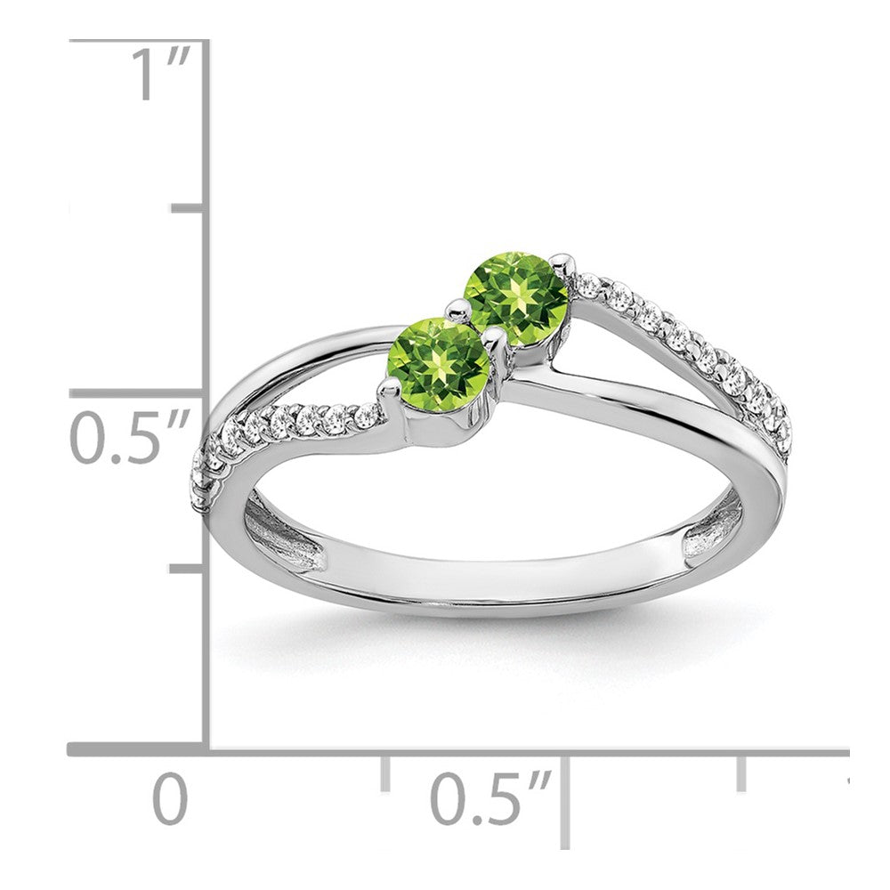 14k White Gold Peridot and Diamond 2-stone Ring