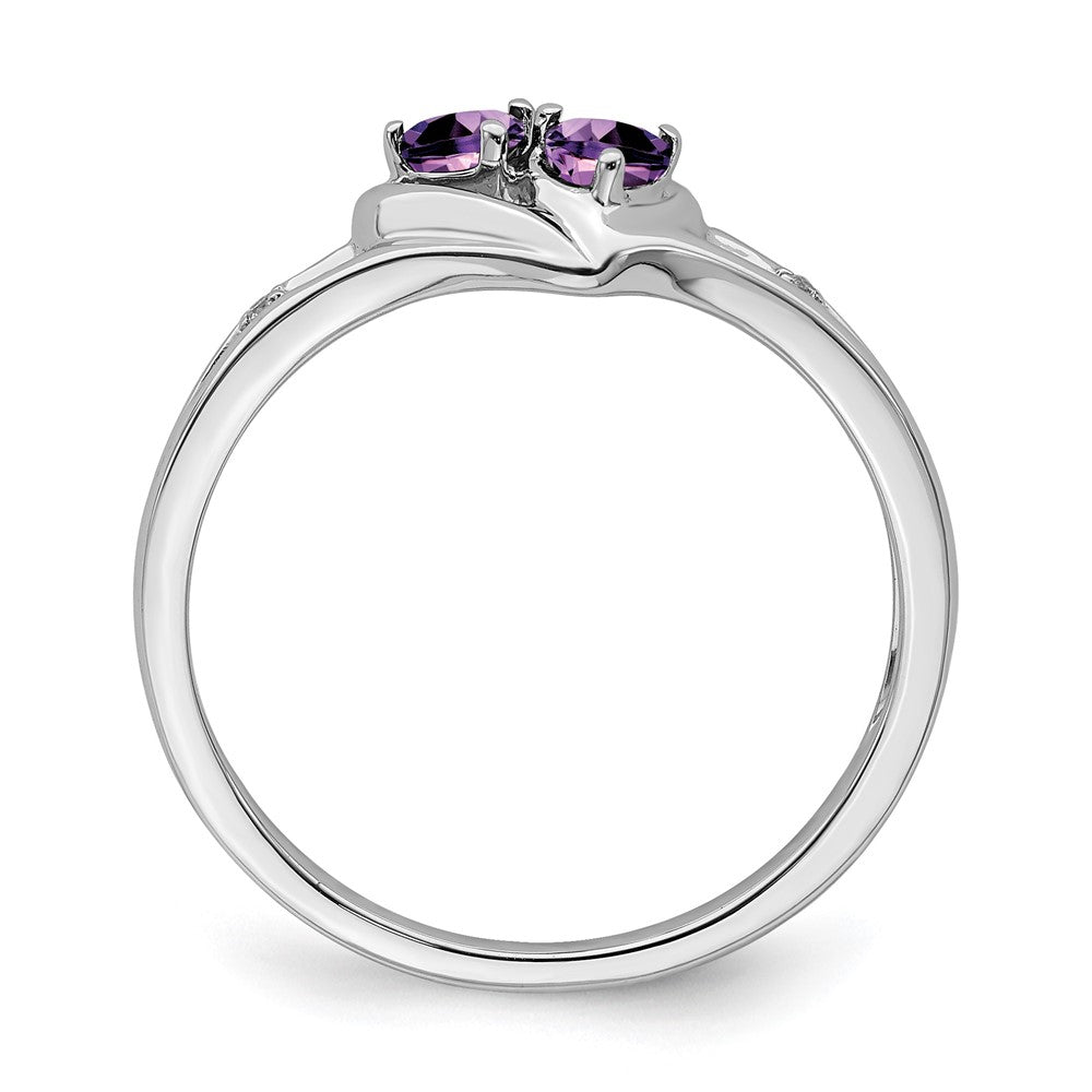 14k White Gold Amethyst and Diamond 2-stone Heart Ring