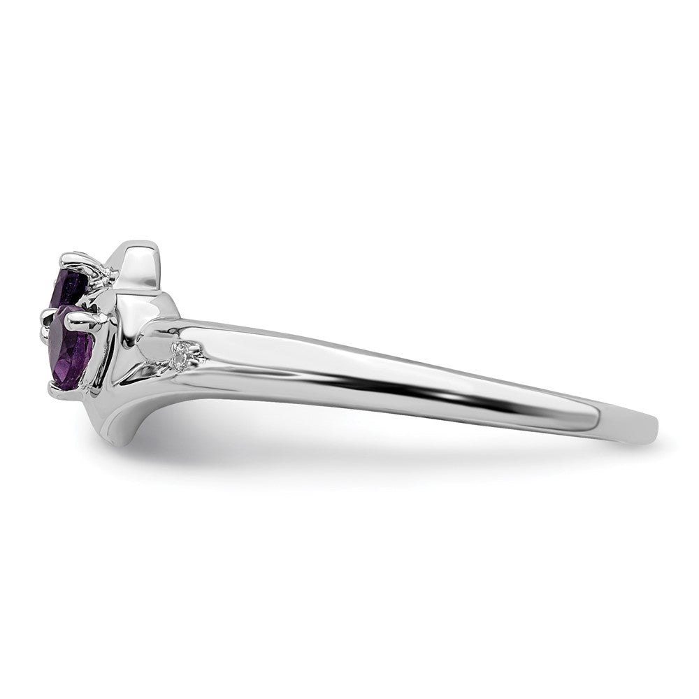 14k White Gold Amethyst and Diamond 2-stone Heart Ring