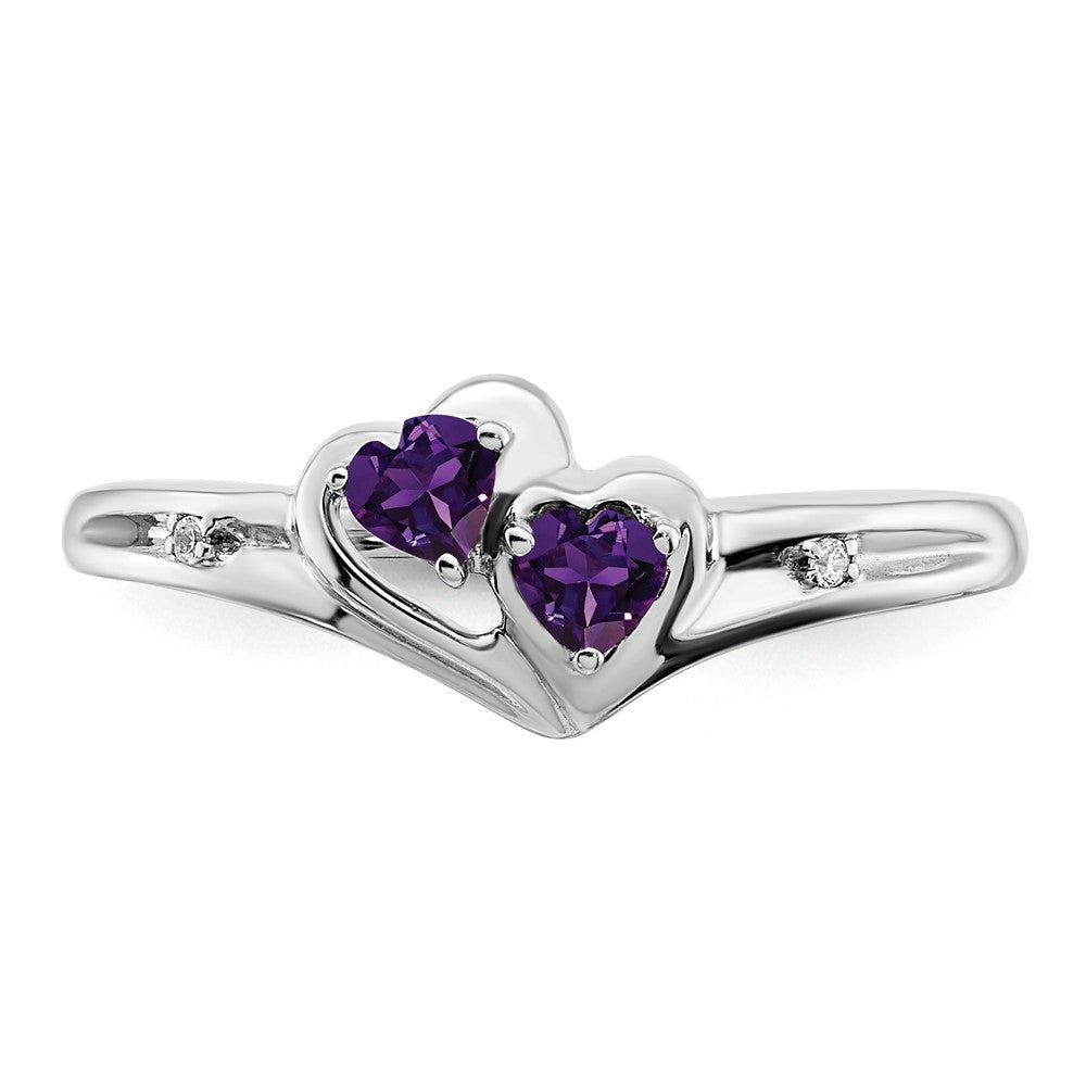 14k White Gold Amethyst and Diamond 2-stone Heart Ring