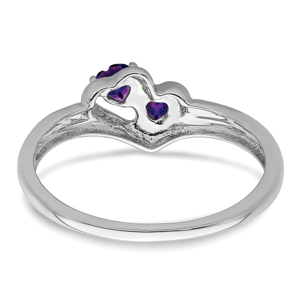 14k White Gold Amethyst and Diamond 2-stone Heart Ring