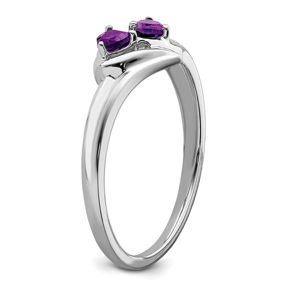 14k White Gold Amethyst and Diamond 2-stone Heart Ring