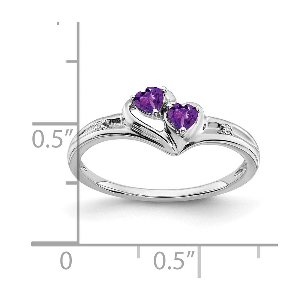 14k White Gold Amethyst and Diamond 2-stone Heart Ring
