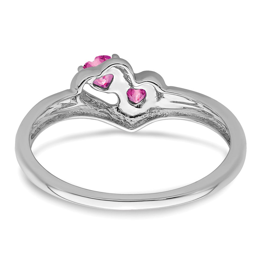 14k White Gold Created Pink Sapphire and Diamond 2-stone Heart Ring