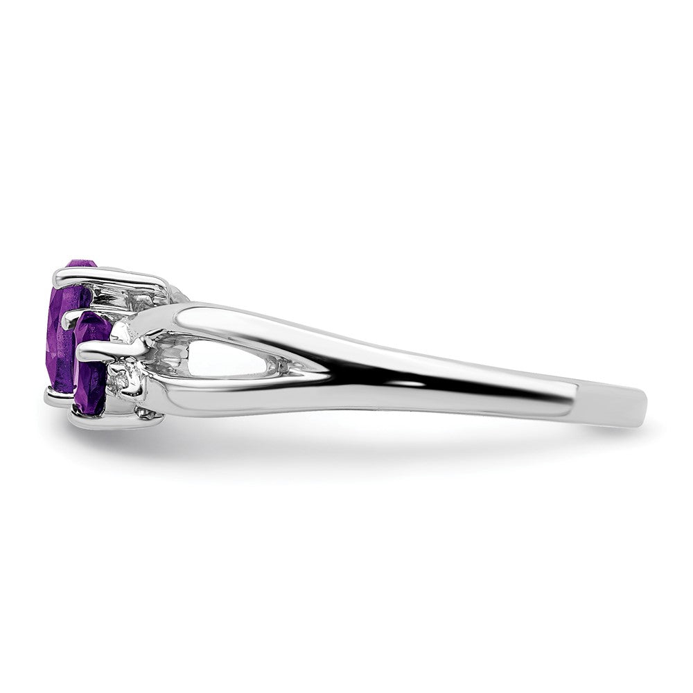 14k White Gold Amethyst and Diamond 2-stone Heart Ring
