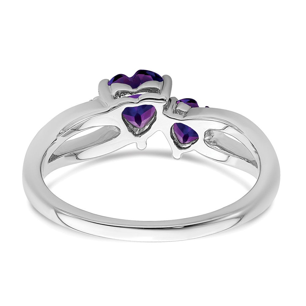 14k White Gold Amethyst and Diamond 2-stone Heart Ring