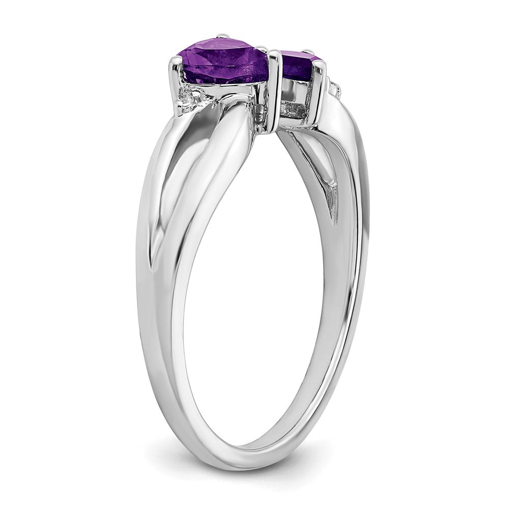 14k White Gold Amethyst and Diamond 2-stone Heart Ring