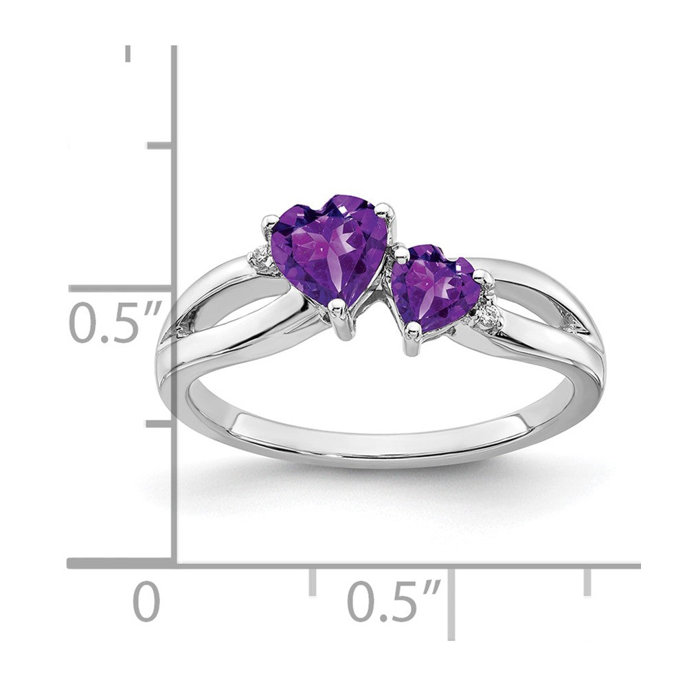 14k White Gold Amethyst and Diamond 2-stone Heart Ring