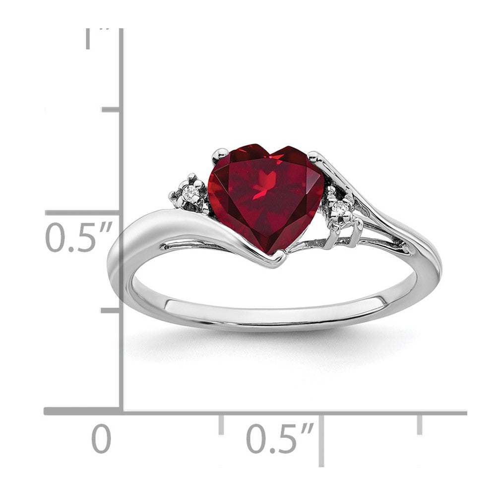14k White Gold Created Ruby and Diamond Heart Ring