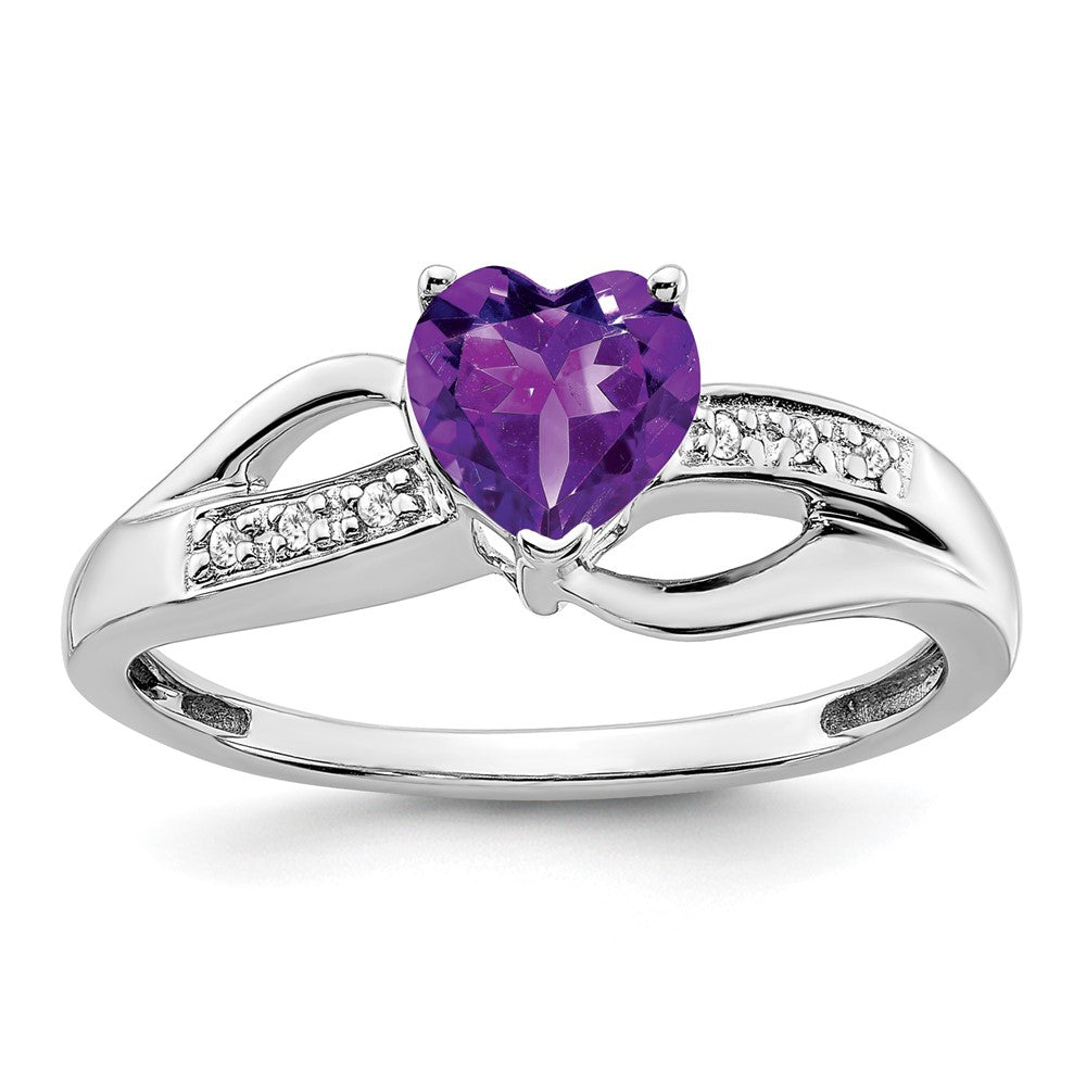 14k White Gold Amethyst and Diamond Heart Ring