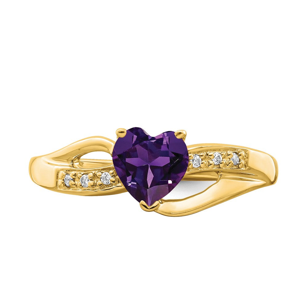 14k Amethyst and Diamond Heart Ring