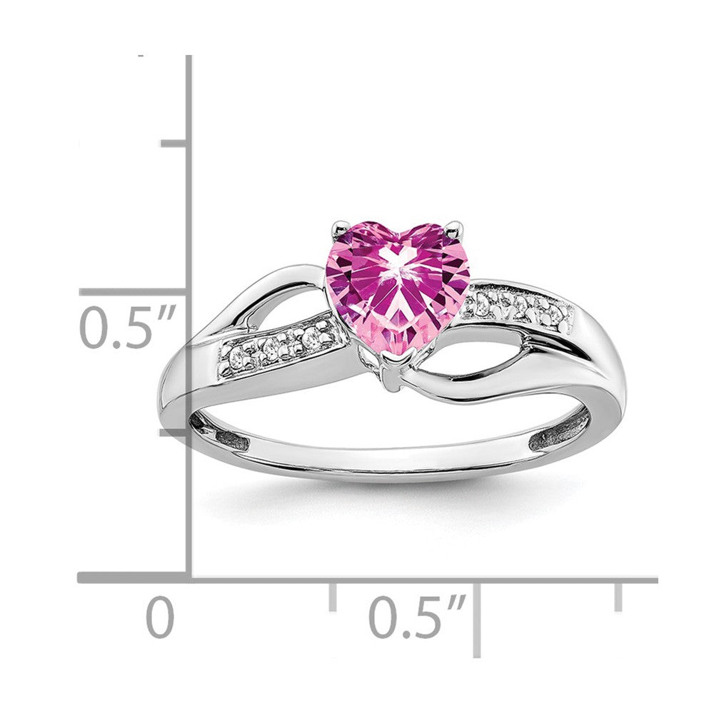 14k White Gold Created Pink Sapphire and Diamond Heart Ring
