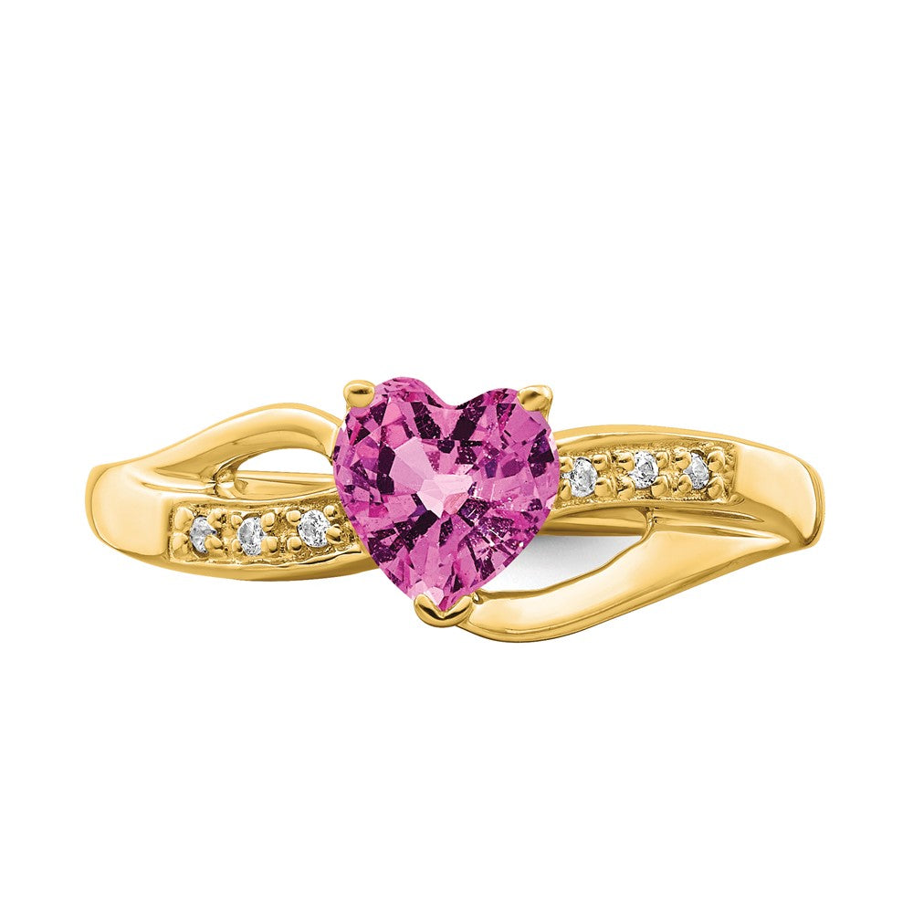 14k Created Pink Sapphire and Diamond Heart Ring