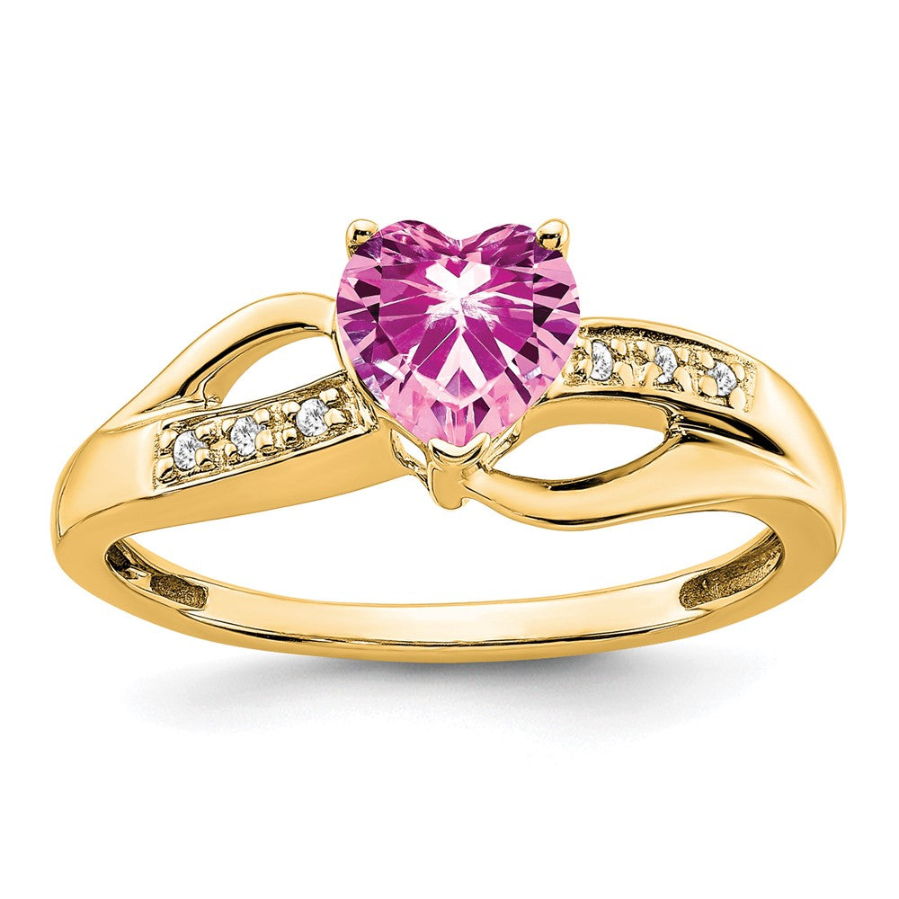 14k Created Pink Sapphire and Diamond Heart Ring