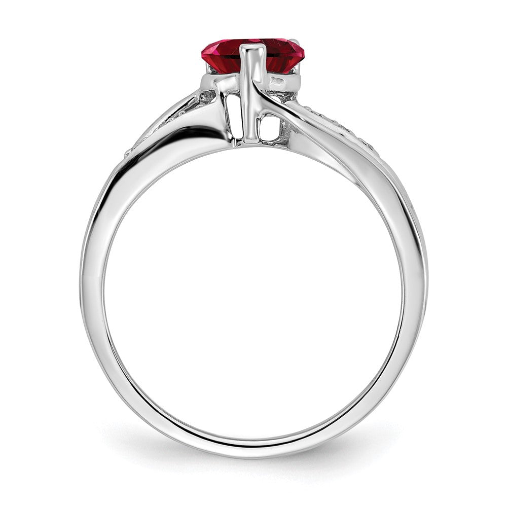 14k White Gold Created Ruby and Diamond Heart Ring