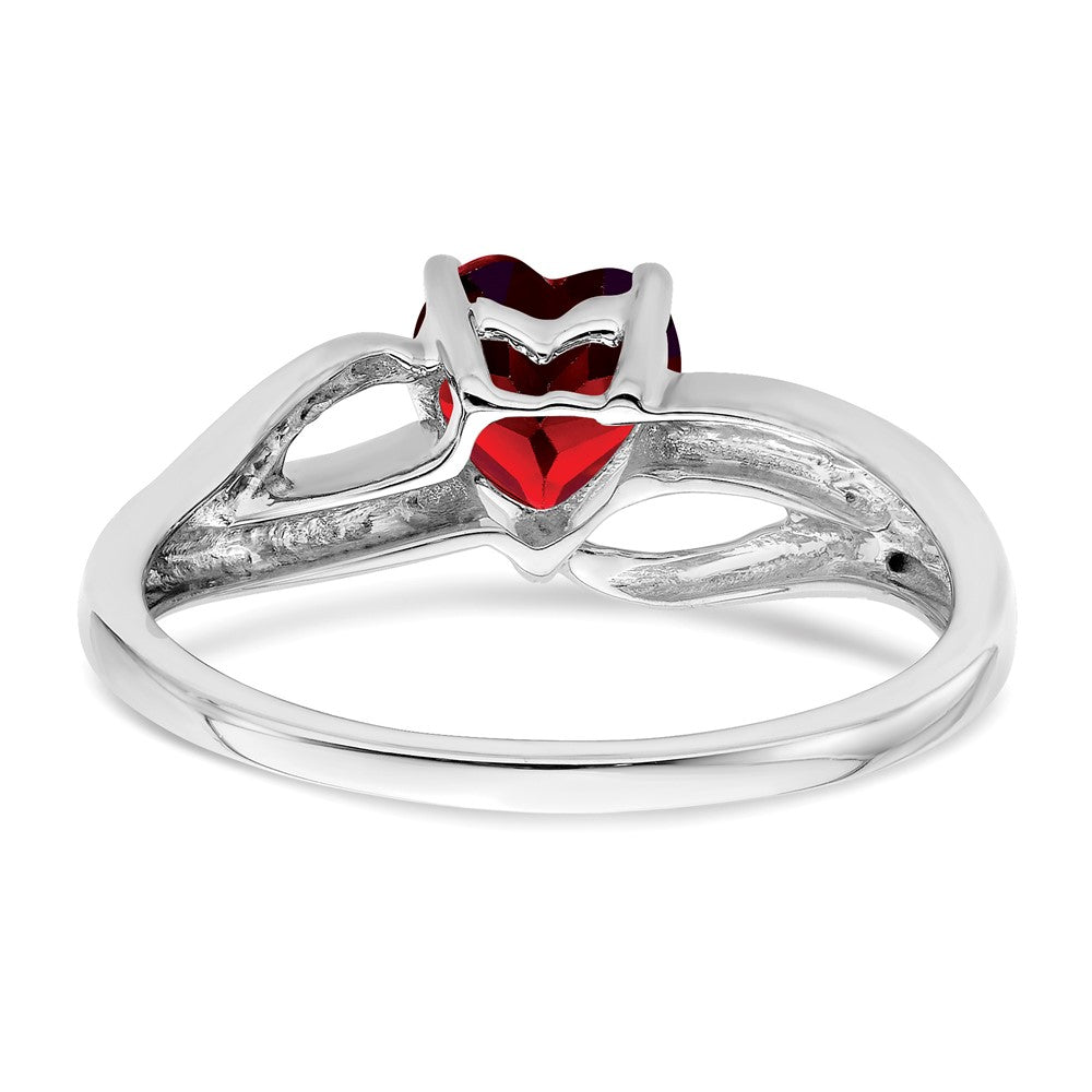 14k White Gold Created Ruby and Diamond Heart Ring