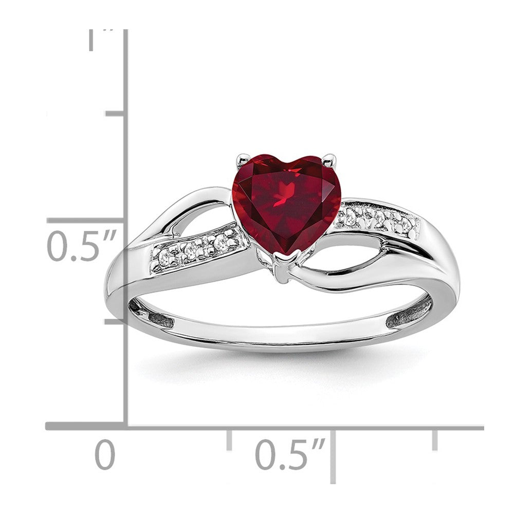 14k White Gold Created Ruby and Diamond Heart Ring