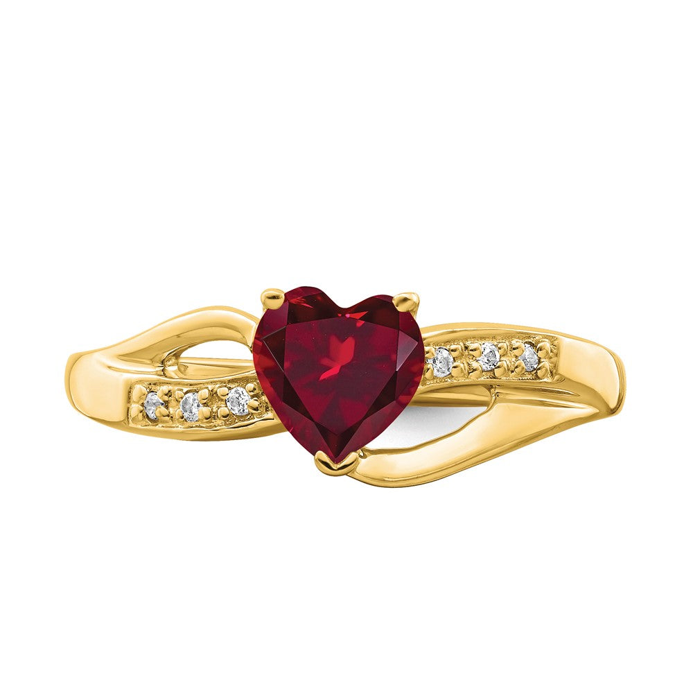 14k Created Ruby and Diamond Heart Ring
