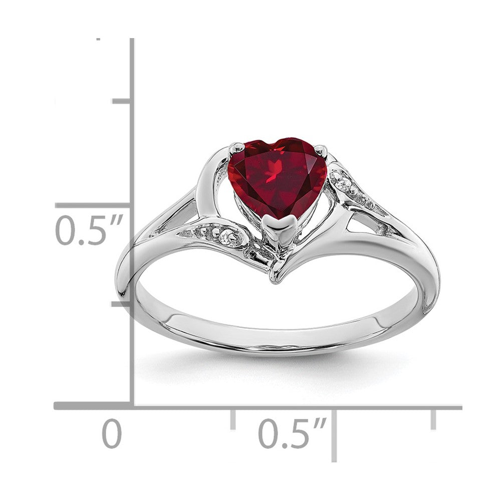 14k White Gold Created Ruby and Diamond Heart Ring