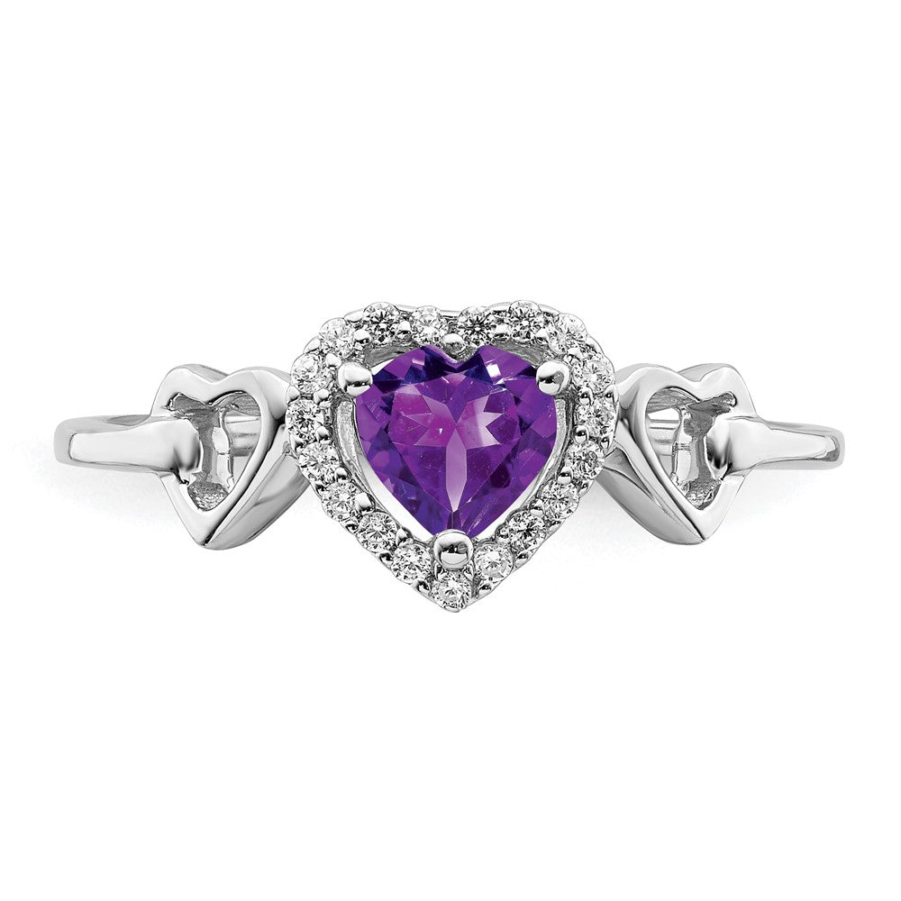 14k White Gold Amethyst and Diamond Heart Ring