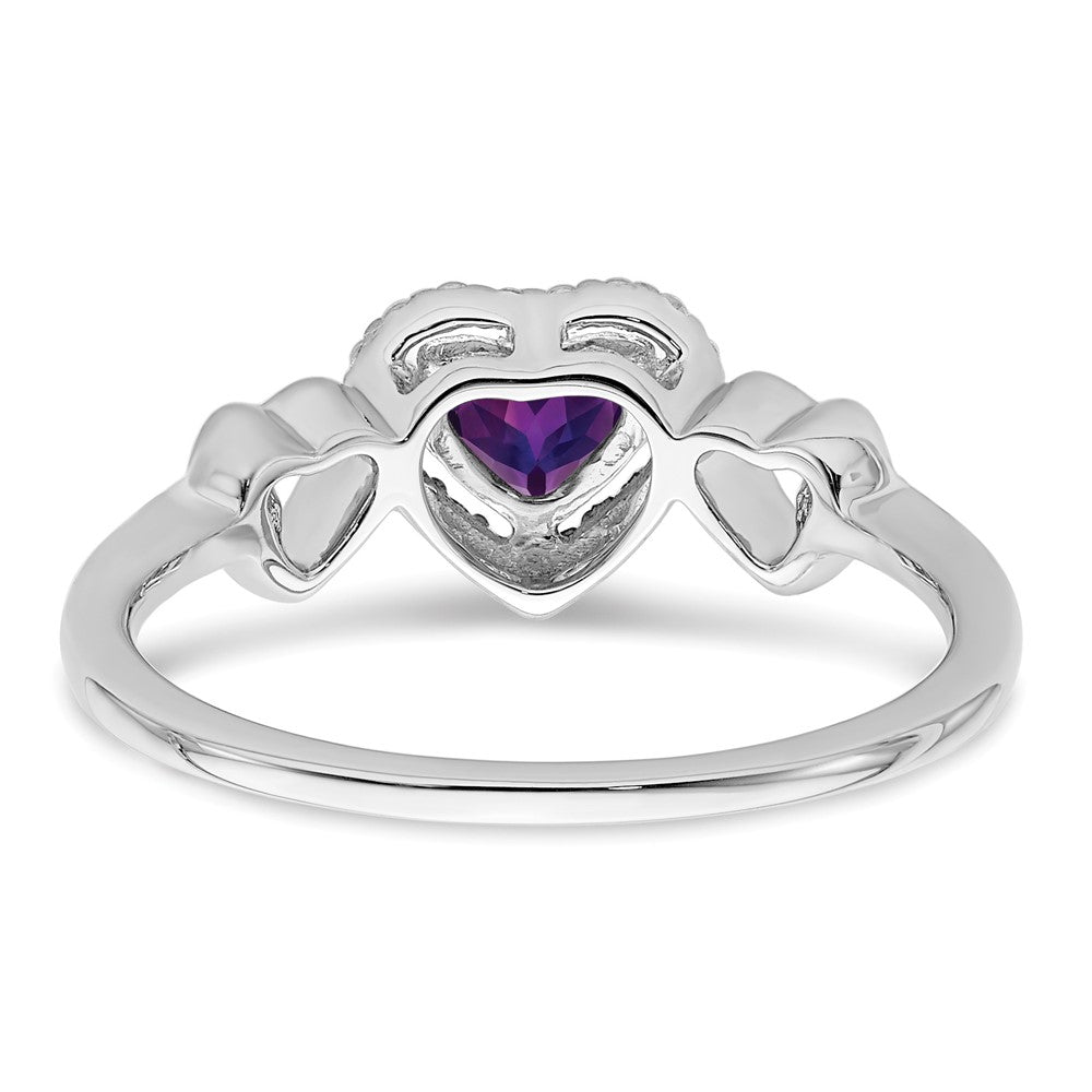 14k White Gold Amethyst and Diamond Heart Ring
