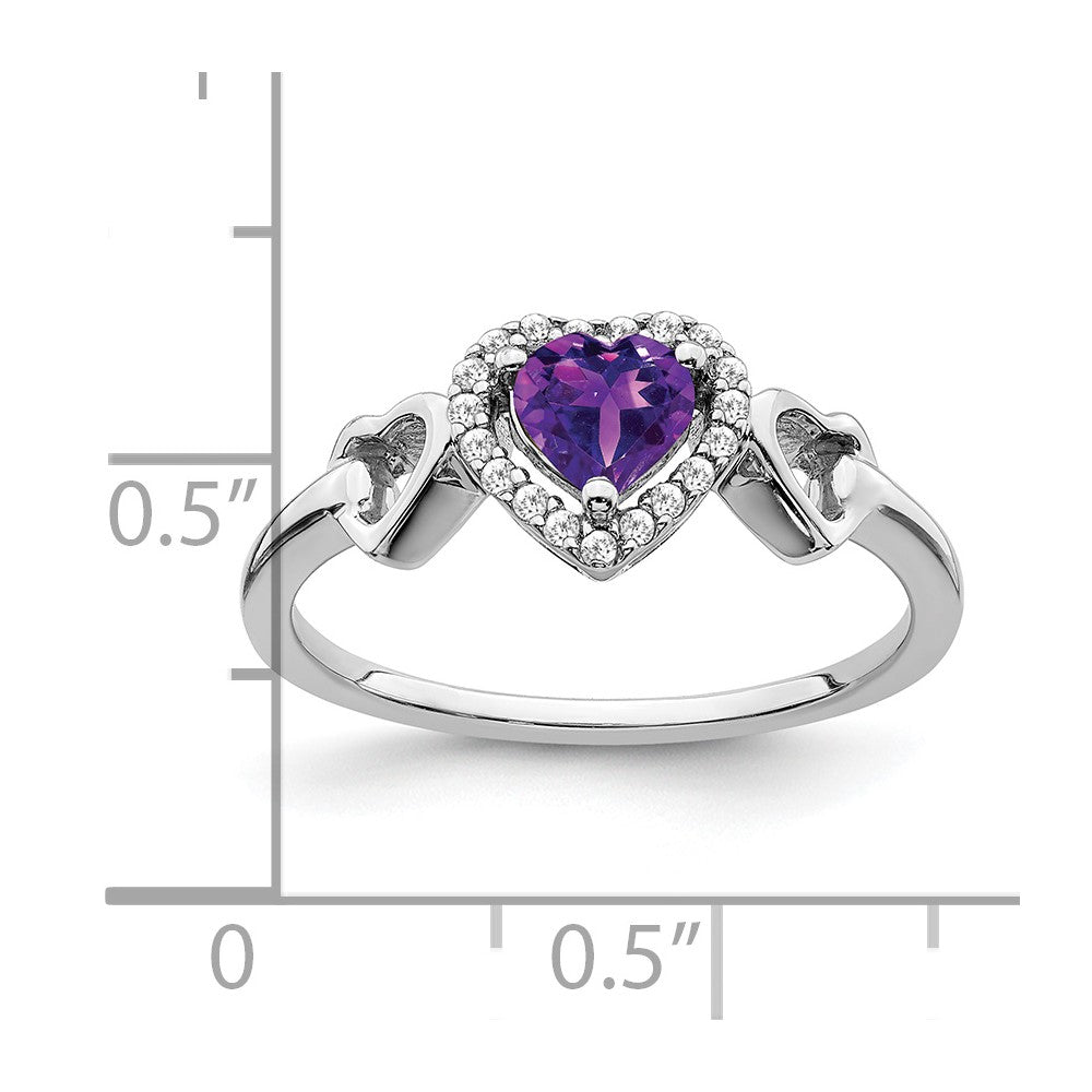 14k White Gold Amethyst and Diamond Heart Ring