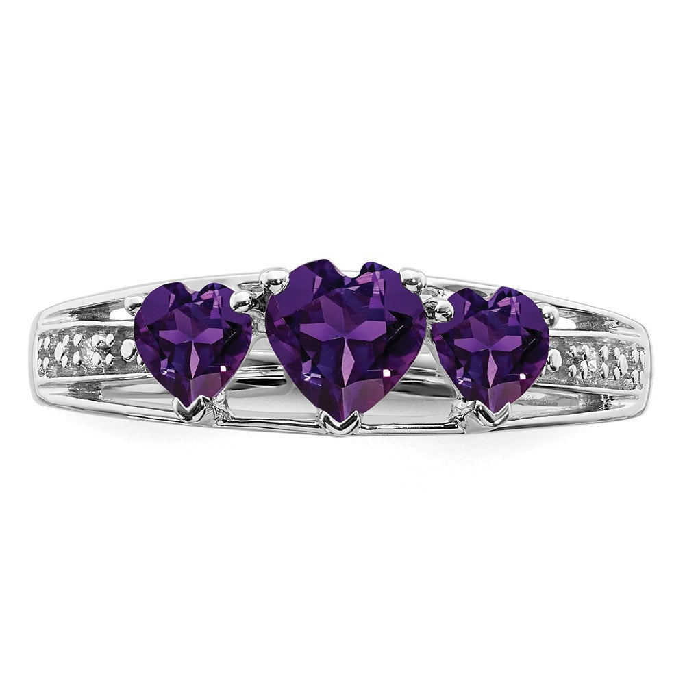 14k White Gold Amethyst and Diamond Heart Ring