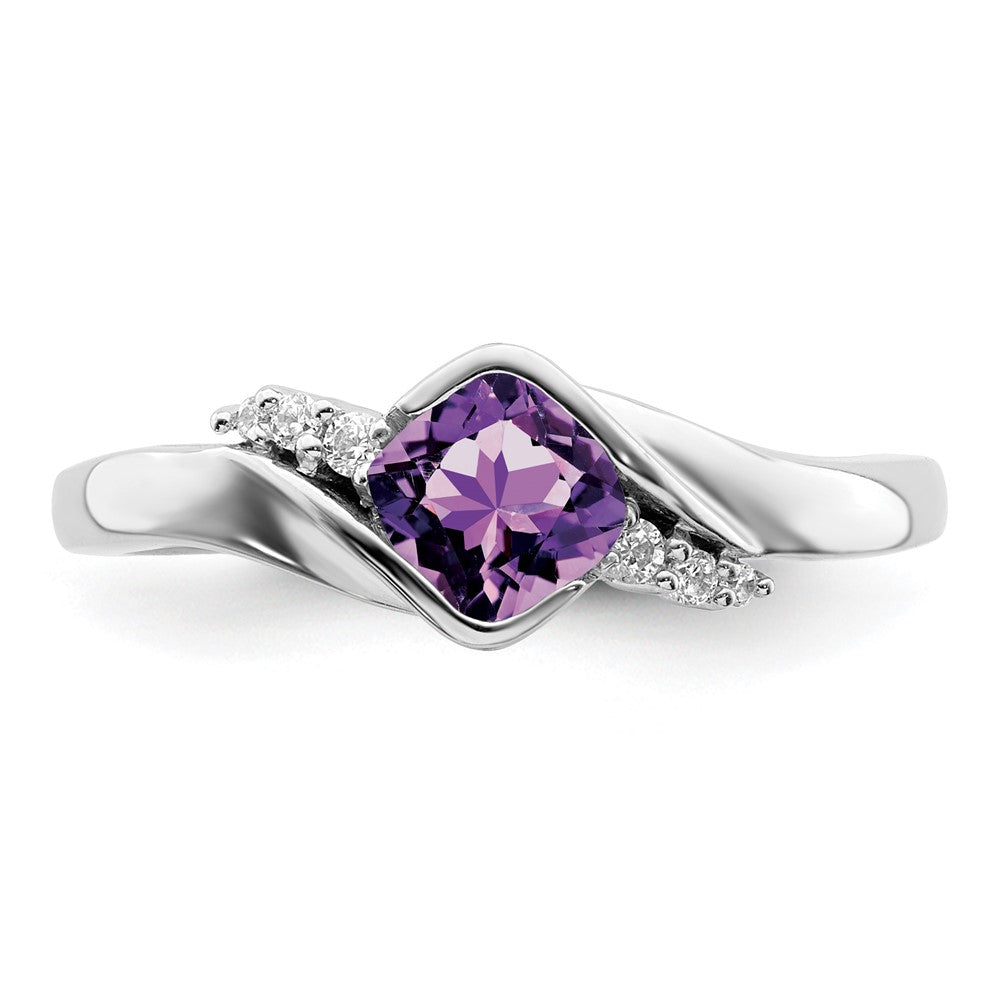 14k White Gold Amethyst and Diamond Ring