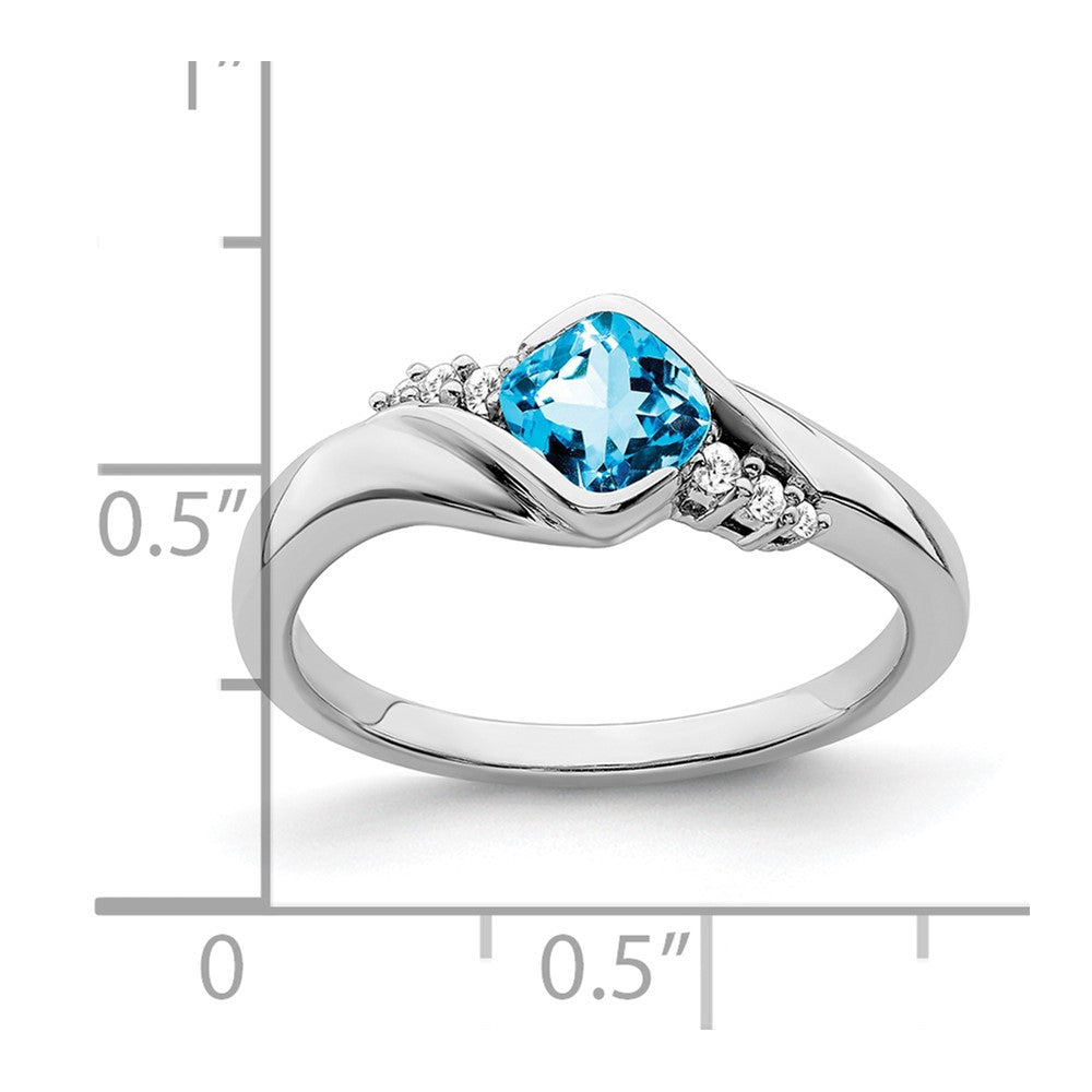 14k White Gold Blue Topaz and Diamond Ring