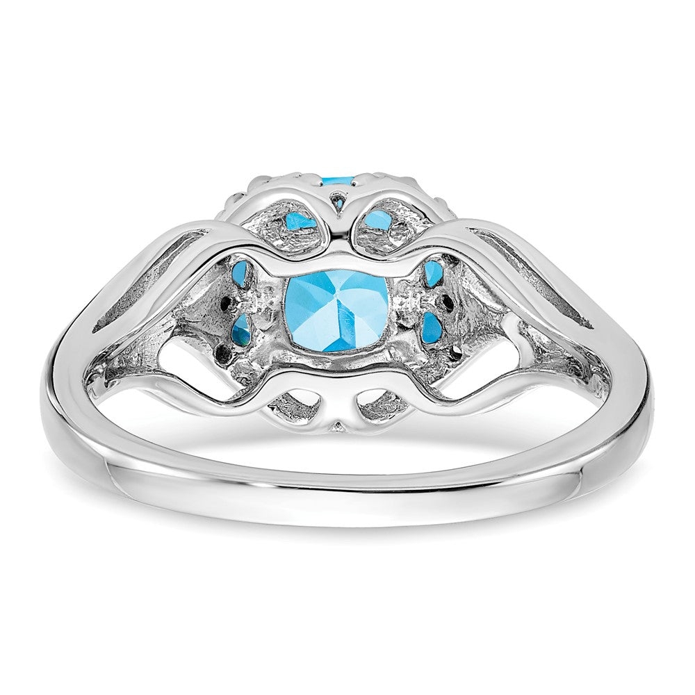 14k White Gold Blue Topaz and Diamond Ring