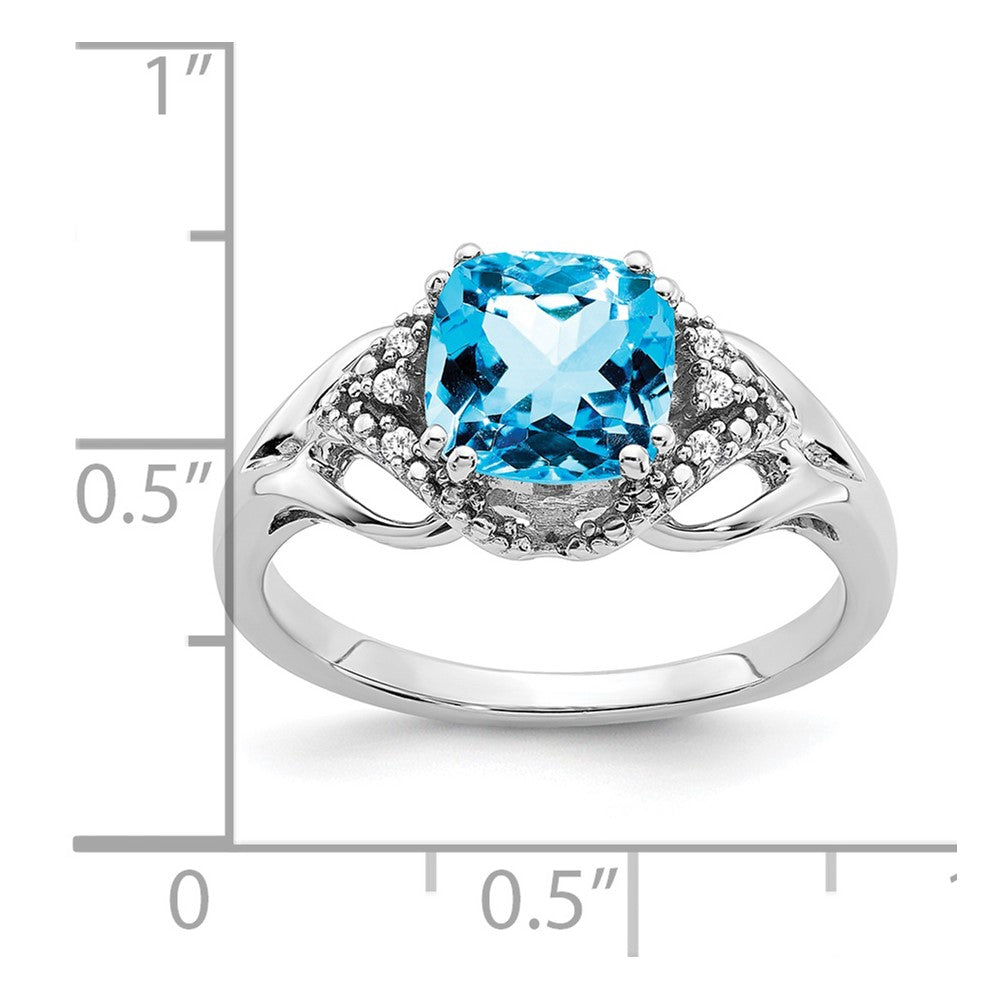 14k White Gold Blue Topaz and Diamond Ring