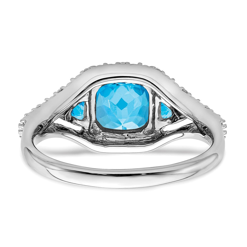 14k White Gold Blue Topaz and Diamond Ring