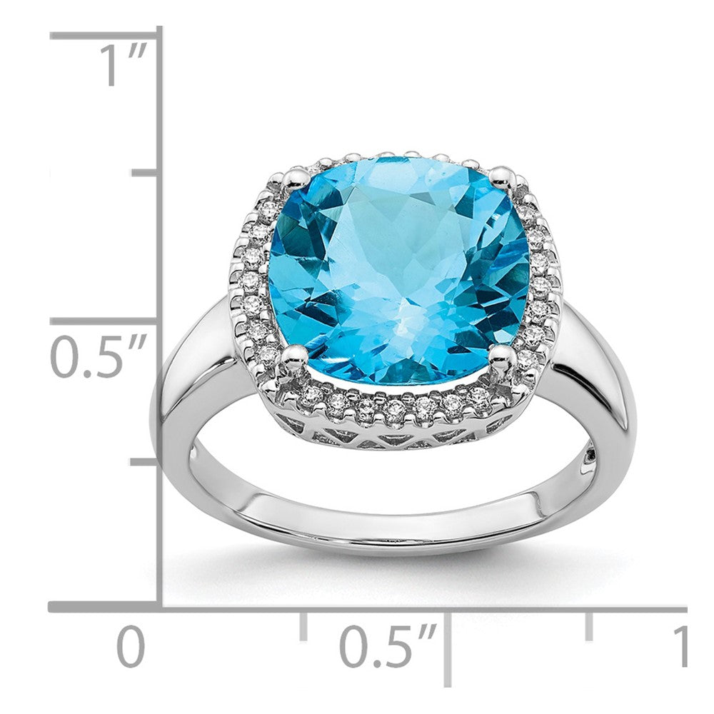 14k White Gold Blue Topaz and Diamond Ring