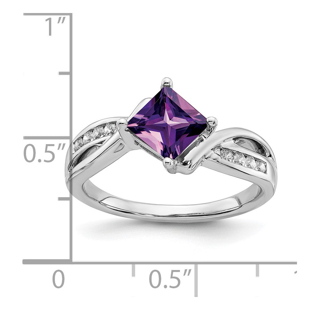 14k White Gold Square Amethyst and Diamond Ring
