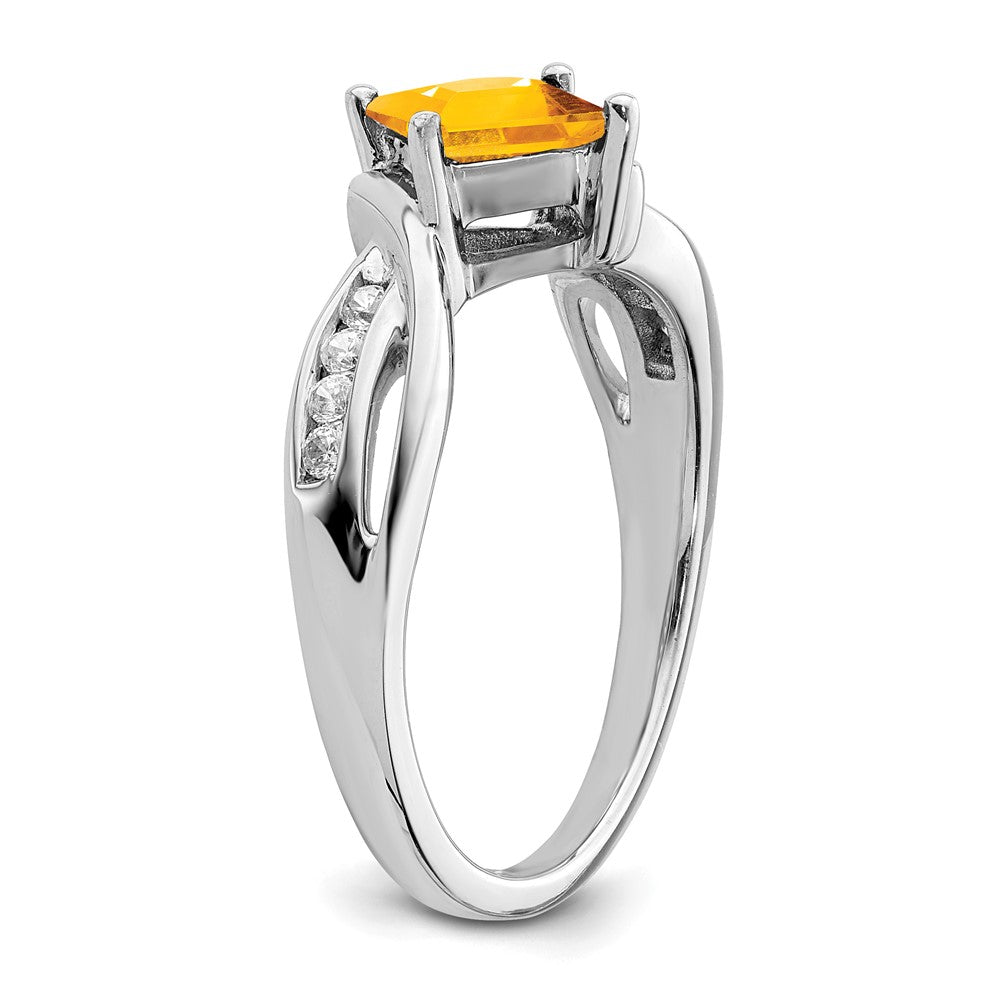 14k White Gold Square Citrine and Diamond Ring