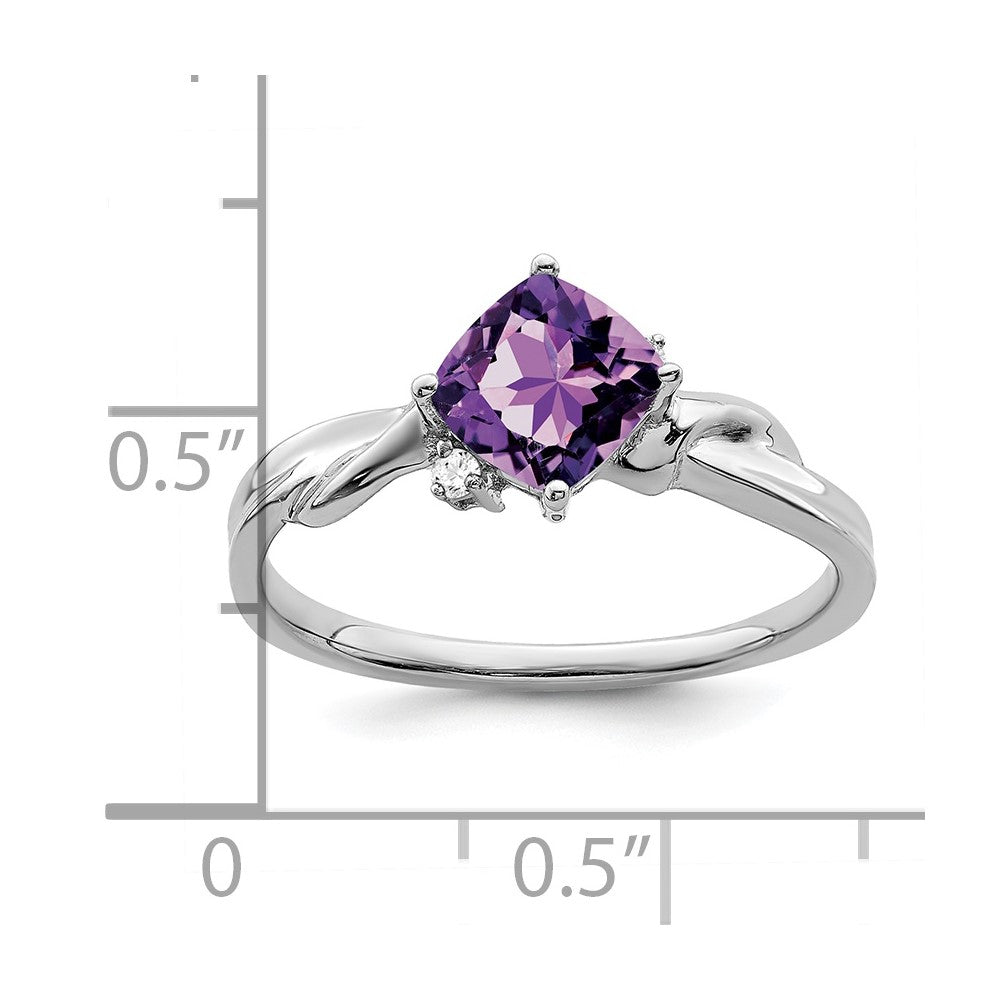 14k White Gold Cushion Amethyst and Diamond Ring