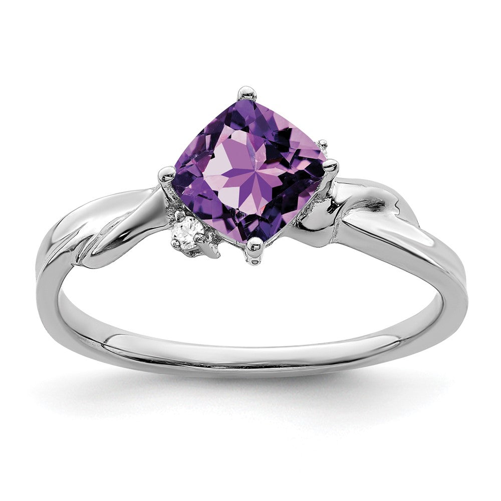 14k White Gold Cushion Amethyst and Diamond Ring