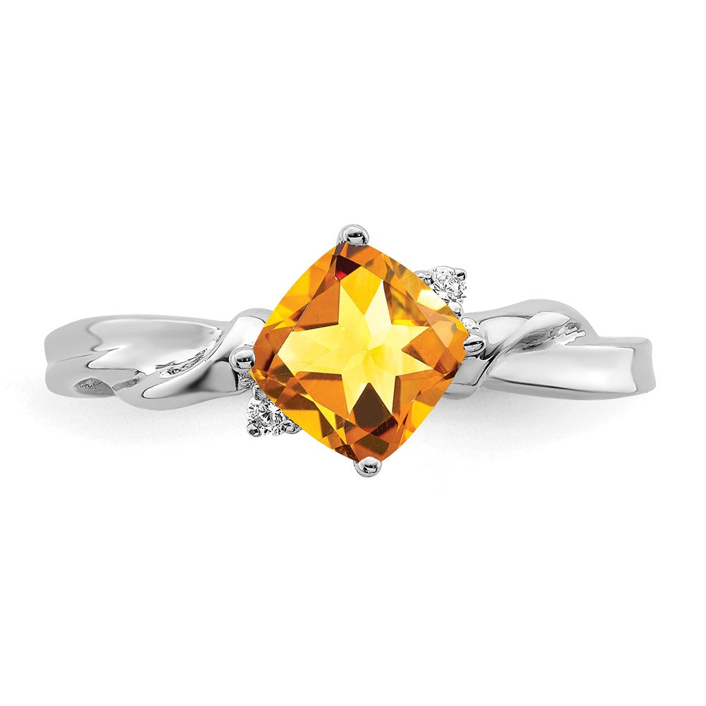 14k White Gold Cushion Citrine and Diamond Ring