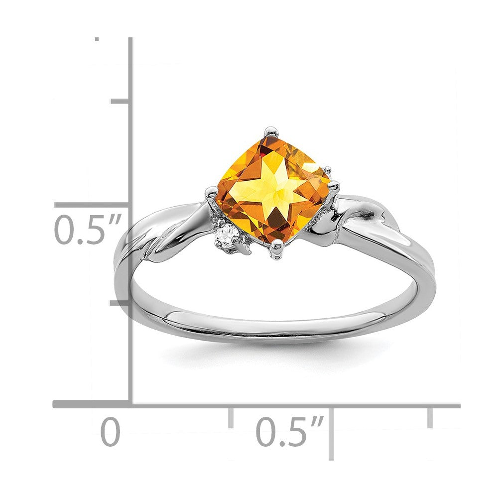 14k White Gold Cushion Citrine and Diamond Ring