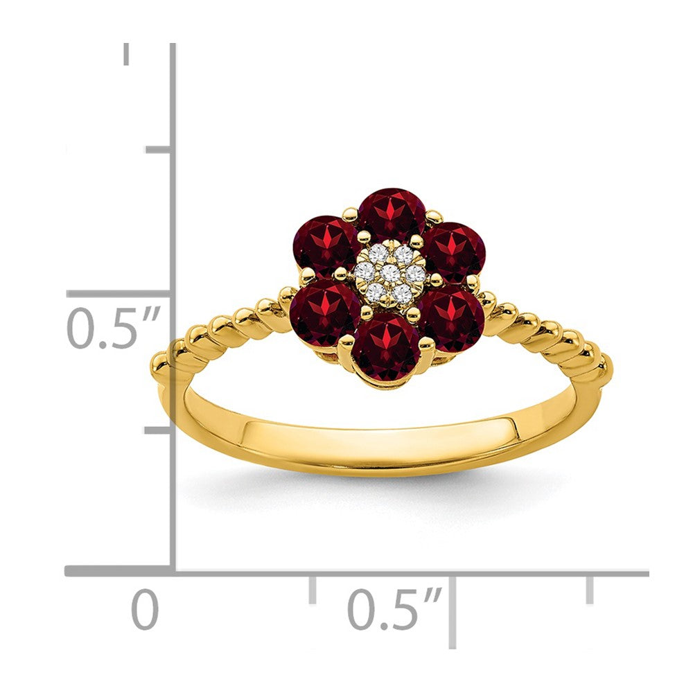 14k Garnet and Diamond Floral Ring