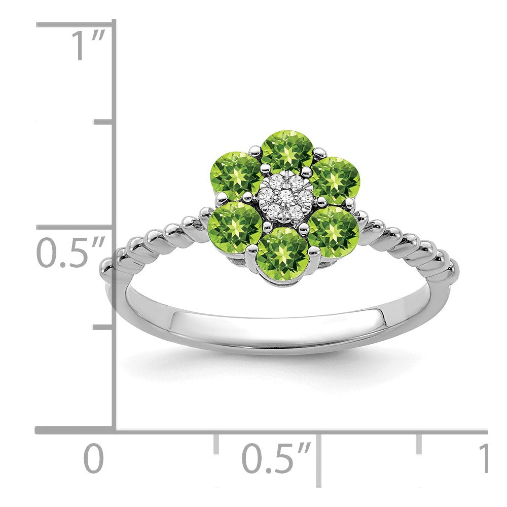 14k White Gold Peridot and Diamond Floral Ring