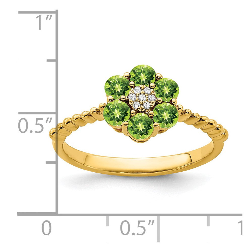 14k Peridot and Diamond Floral Ring