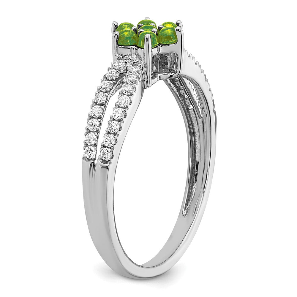 14k White Gold Peridot and Diamond Floral Ring