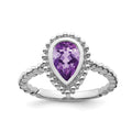 14k White Gold Pear Amethyst Ring