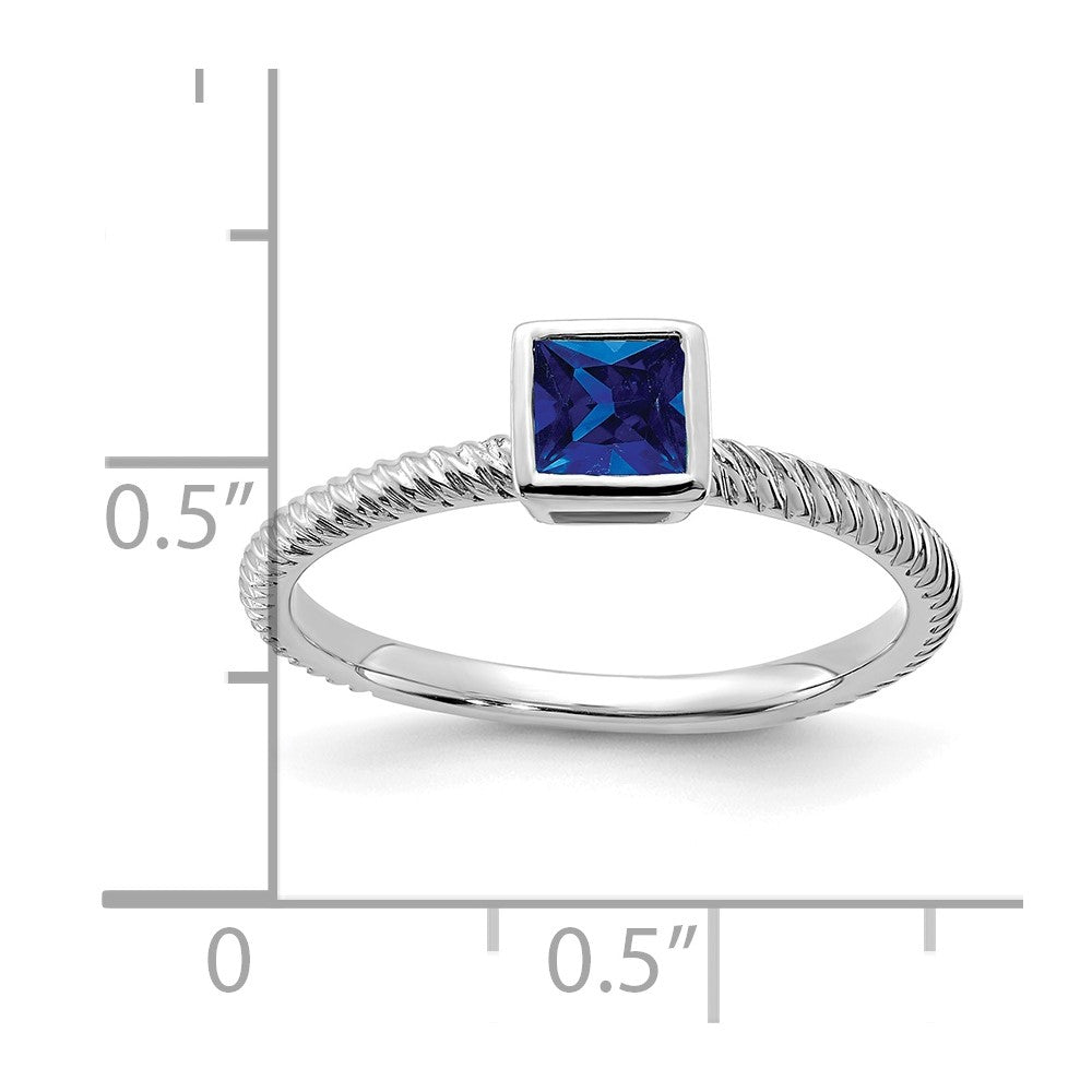 14k White Gold Square Bezel Sapphire Ring