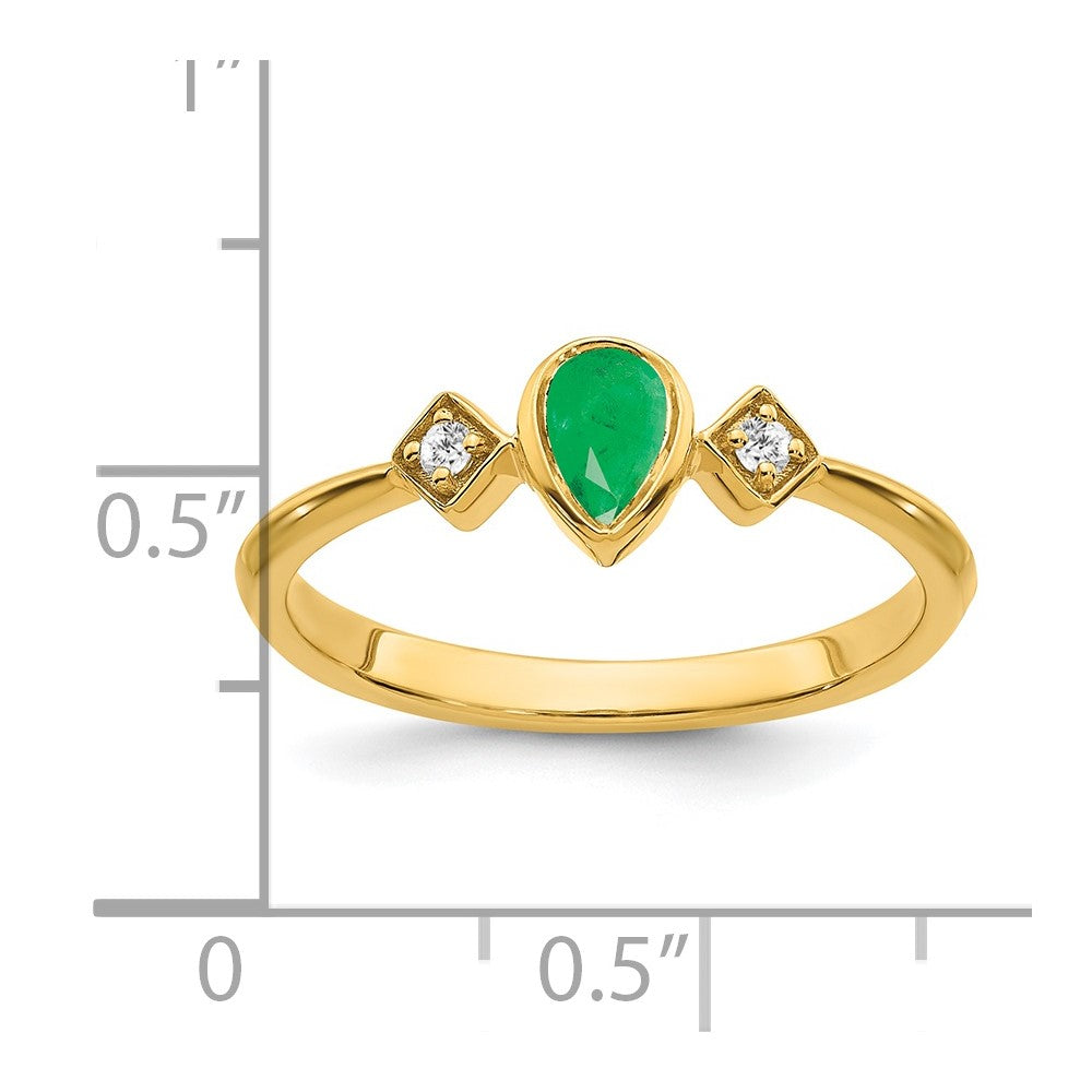 14k Pear Bezel Emerald and Diamond Ring