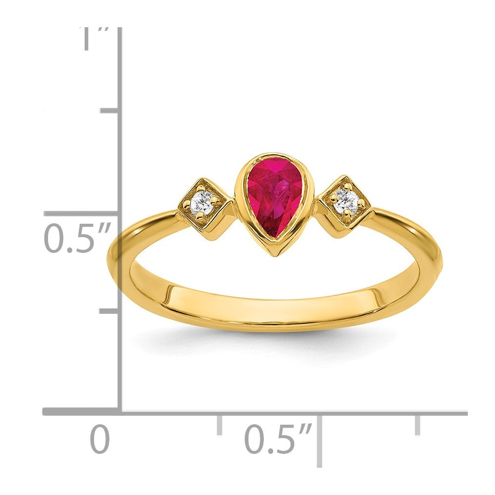 14k Pear Bezel Ruby and Diamond Ring