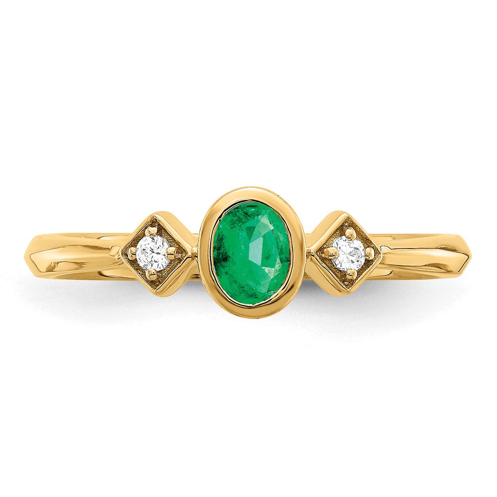 14k Oval Bezel Emerald and Diamond Ring